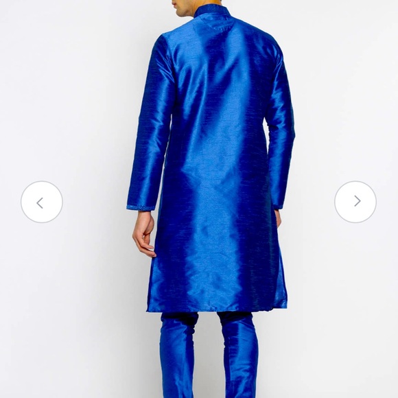 Mens Blue Kurta Pyjama Set - Silk Blue - Ethnic Wedding Private Event Menswear - Picture 2 of 2